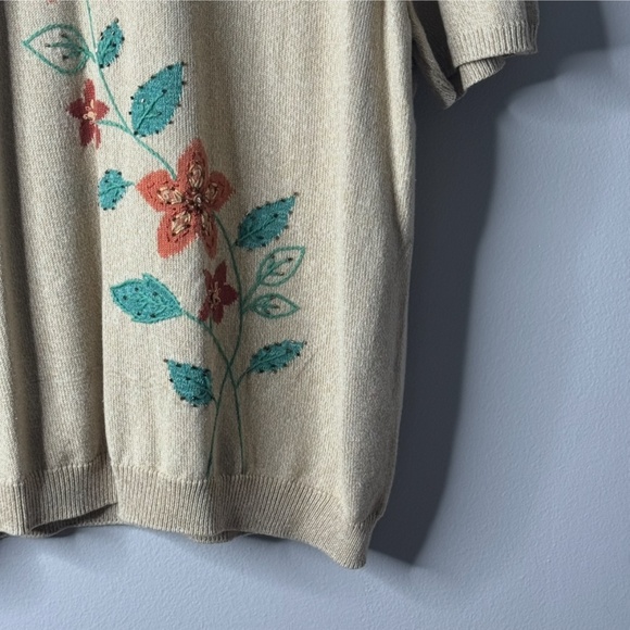 Alfred Dunner Sweater Short Sleeve Cotton Blend Fall Flower Embellished Size XL - Picture 4 of 12